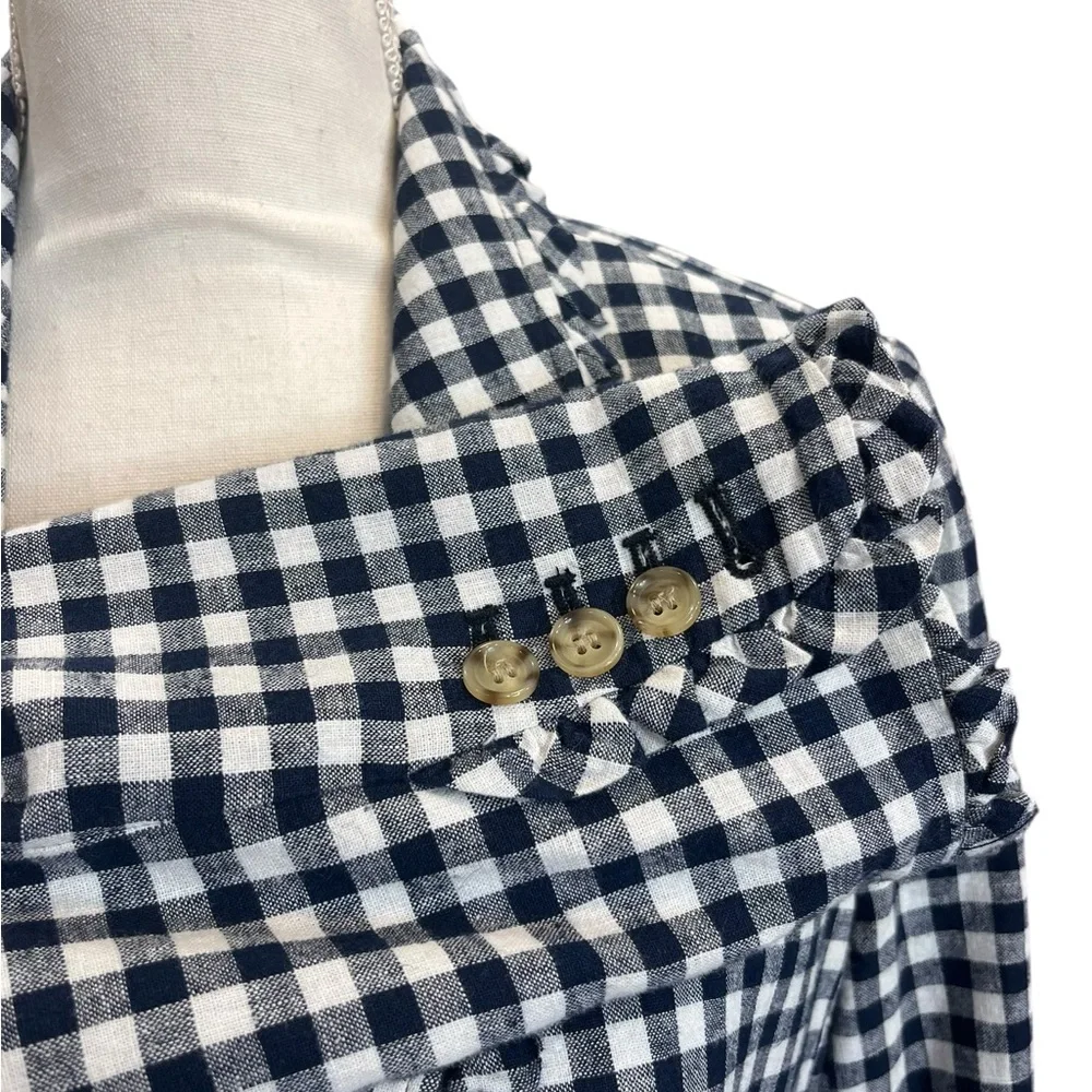 Crown & Ivy Navy Gingham Linen Cotton Blazer Ruffle Trim Size 8 - Picture 3 of 11